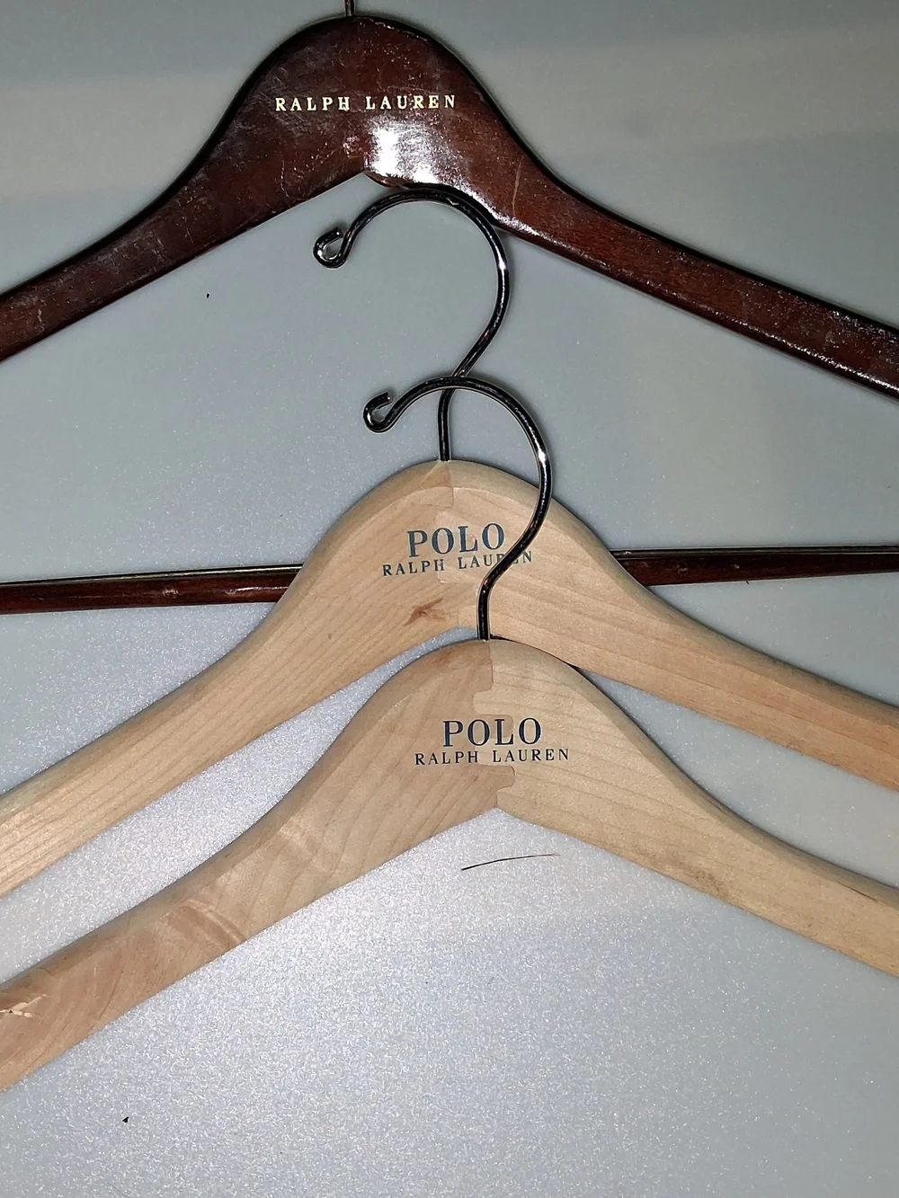 Ralph Lauren Wooden Hangers in Dark Brown & Natural Wood LOT OF 3